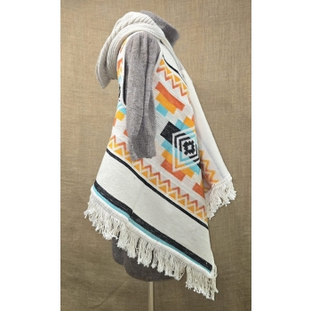 Poncho ekwadorskie - kamizelka ze 100% wełny owczej w odcieniu biało pomarańczowym .